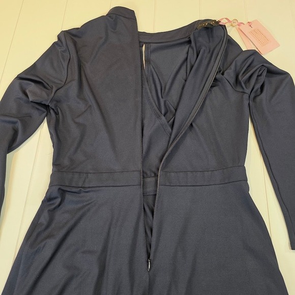 Ted Baker Womens 2 (4-6 US) Astrrid Long Sleeve Asymmetric Jersey Dress Navy NWT - Picture 4 of 13